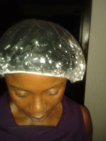 night time routin relaxed hair showercap